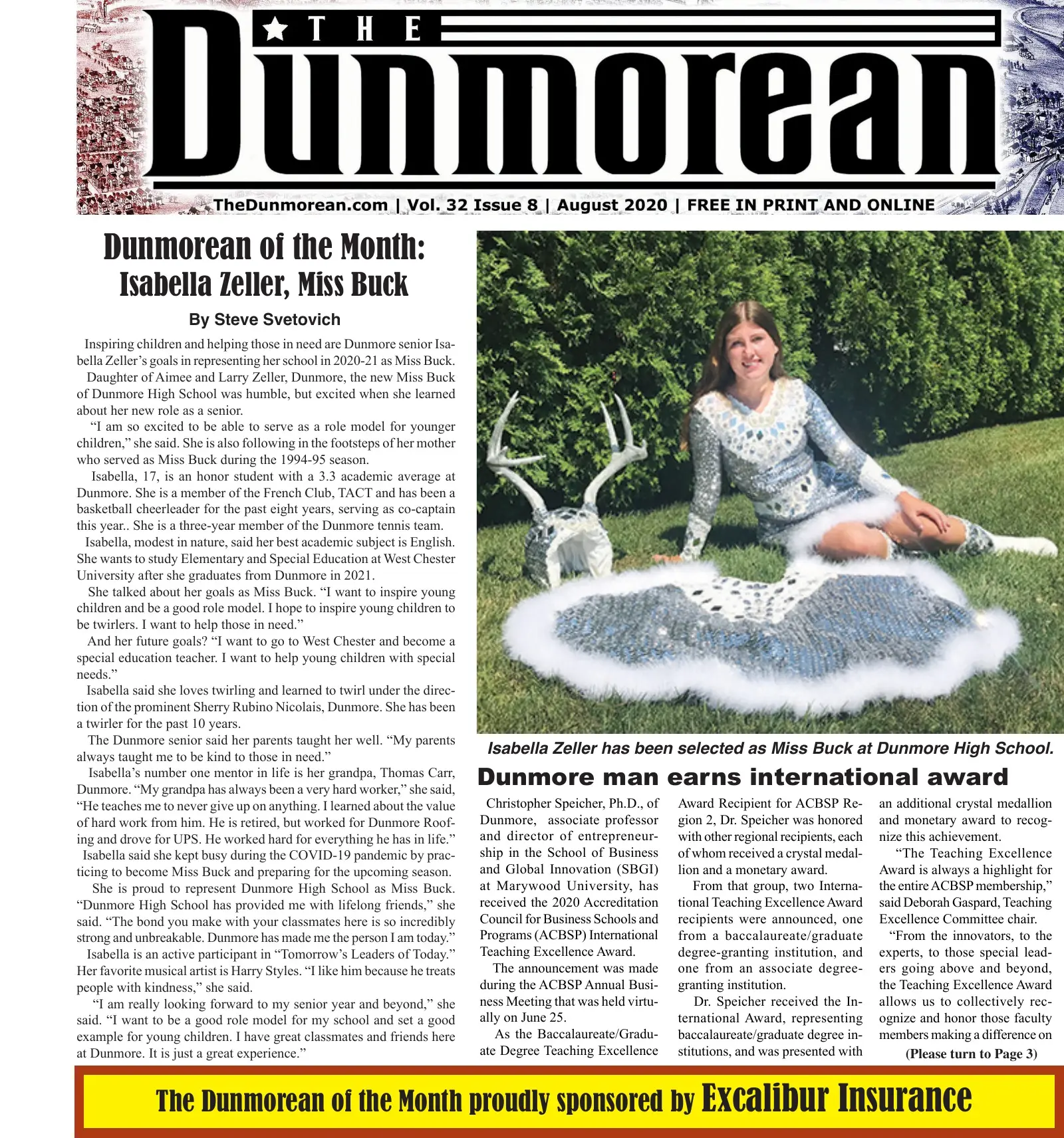 Front page of the August 2020 Dunmorean