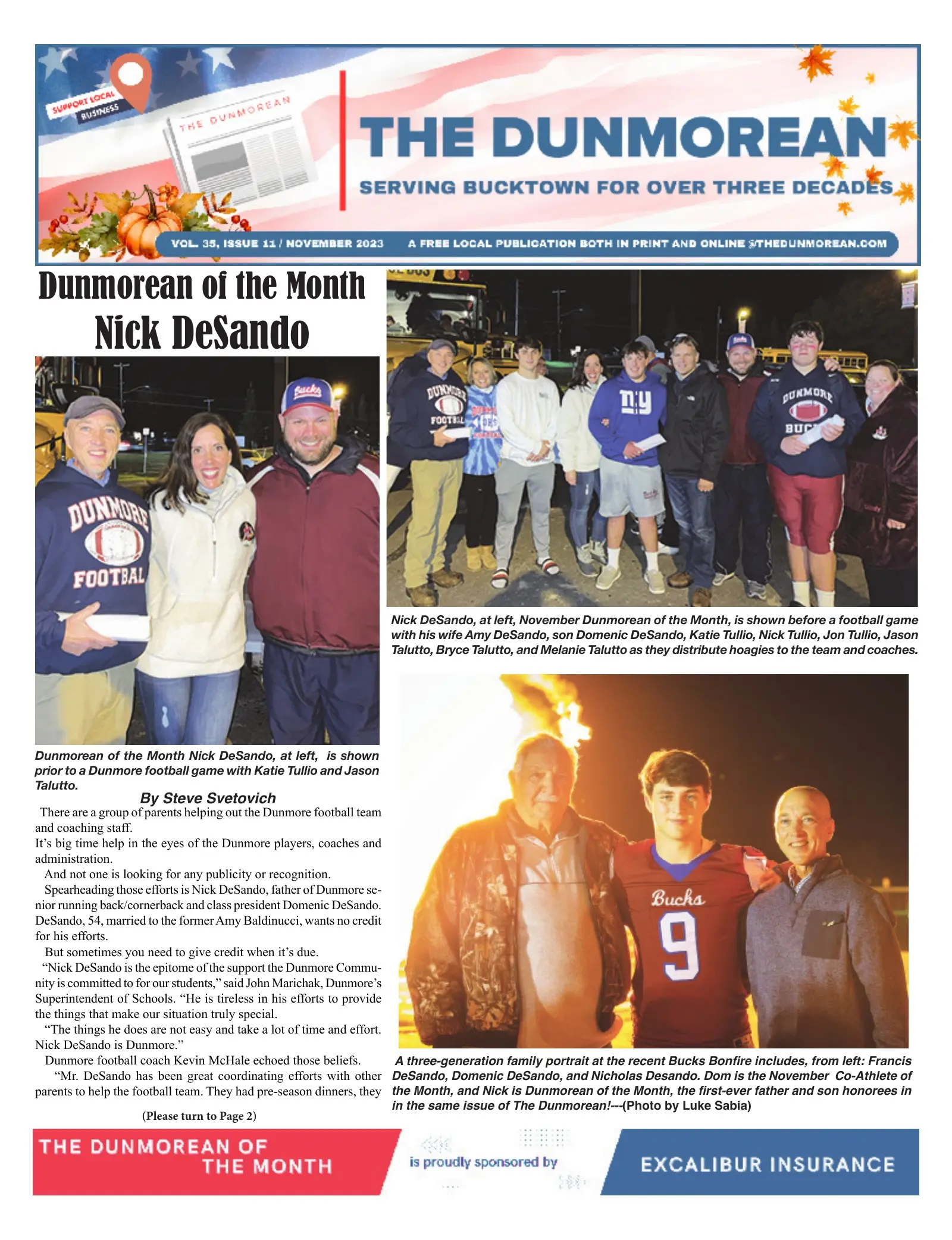 Front page of the November 2023 Dunmorean