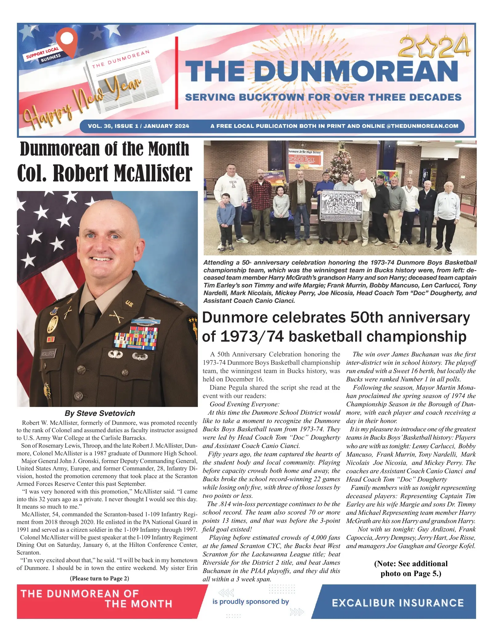 Front page of the January 2024 Dunmorean