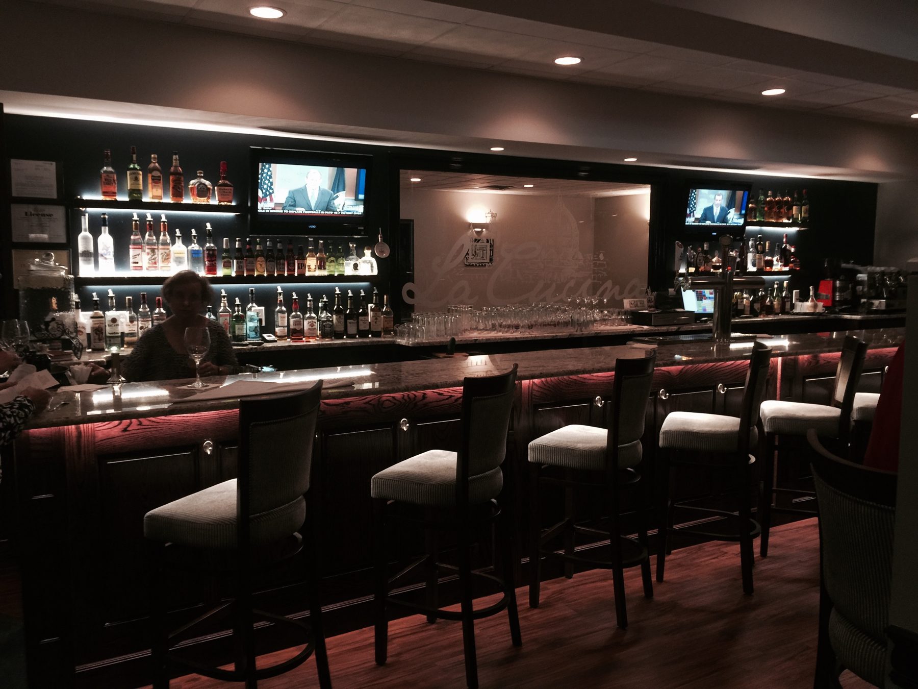 THE BAR area at La Cucina is all new, down to the glassware.